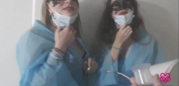 Two young nurses give a great blowjob!
